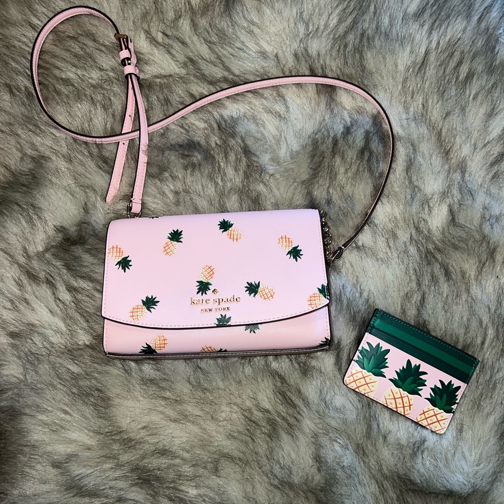 Kate Spade Pineapple Print Crossbody and Card Wallet set